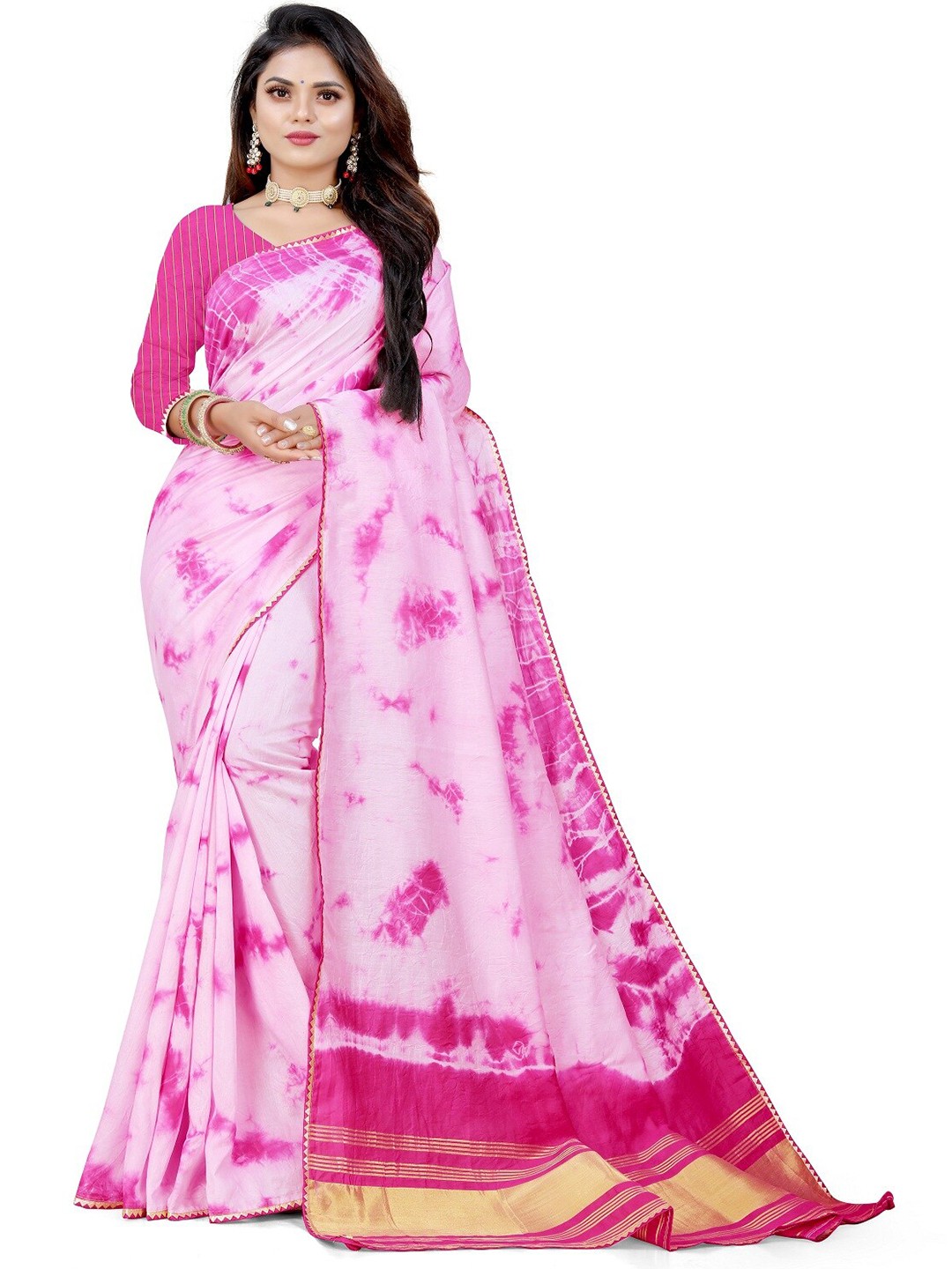 

Pemal Designer Tie and Dye Printed Saree, Pink