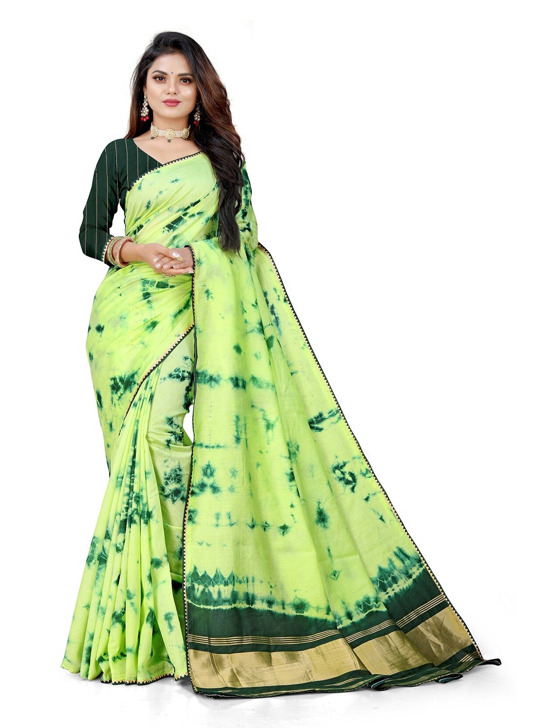 

Pemal Designer Tie and Dye Saree, Green
