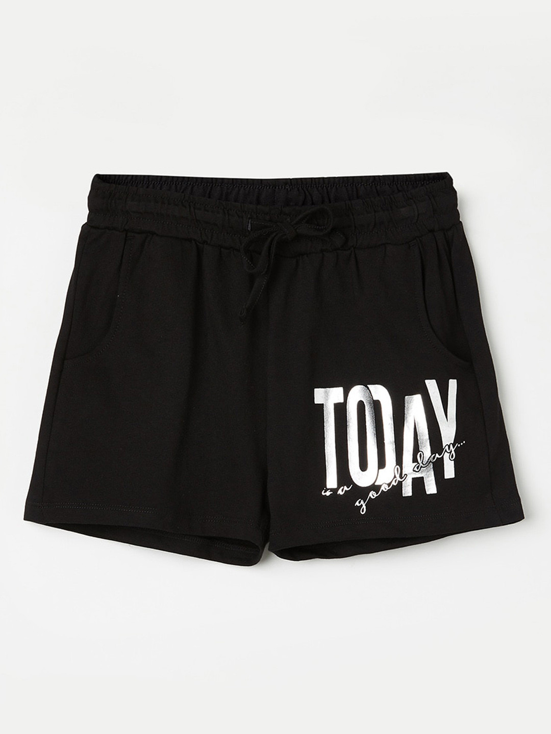 

Fame Forever by Lifestyle Girls Mid-Rise Typography Printed Pure Cotton Shorts, Black
