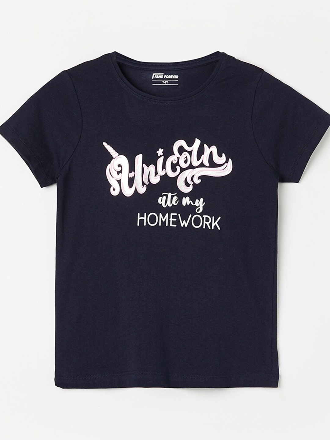 

Fame Forever by Lifestyle Girls Typography Printed Cotton T-shirt, Blue