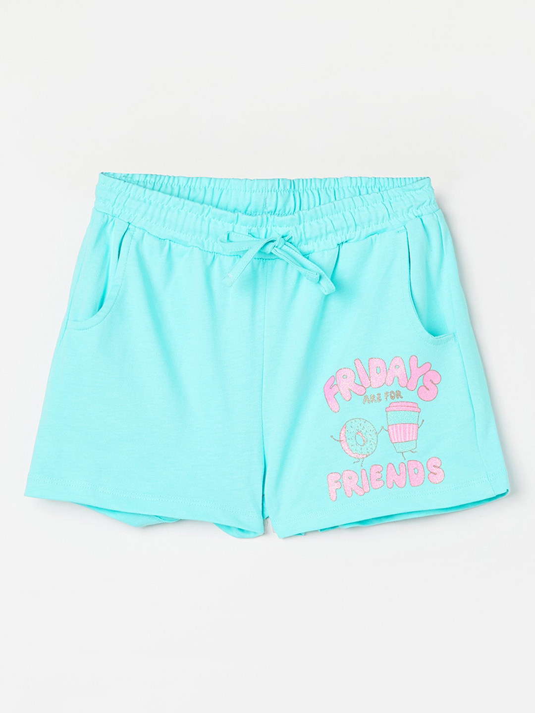 

Fame Forever by Lifestyle Girls Mid-Rise Typography Printed Pure Cotton Shorts, Blue