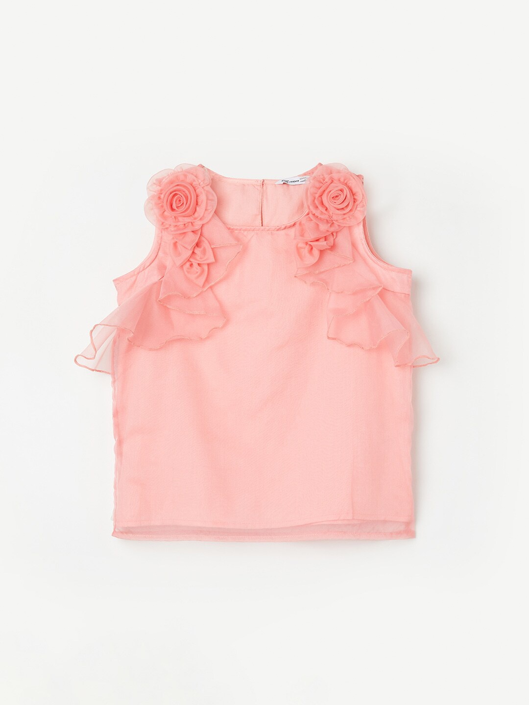 

Fame Forever by Lifestyle Girls Round Neck Embroidered Top, Peach