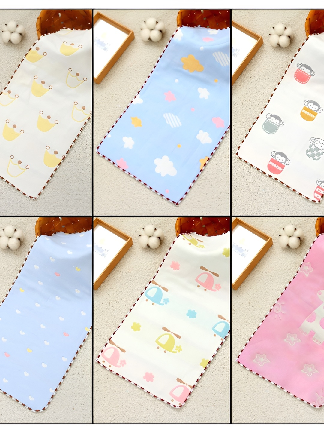 

SYGA Kids 6 Pieces Printed Cotton Multi-Utility Napkin, Assorted