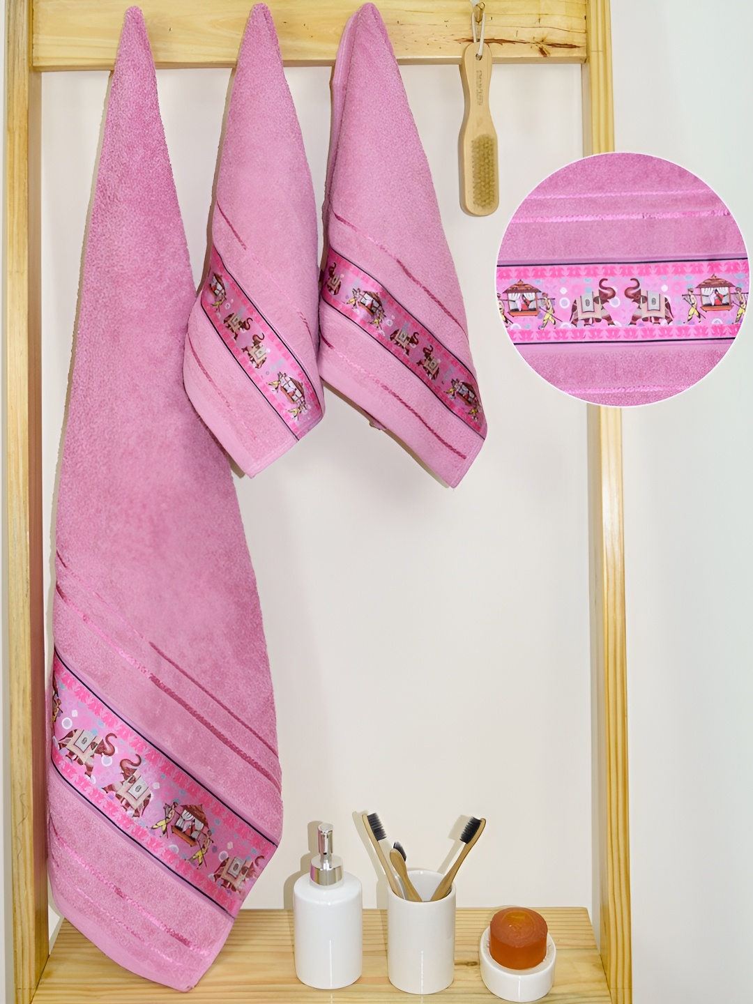 

RANGOLI 3 pcs Pure Cotton Towel set, Purple