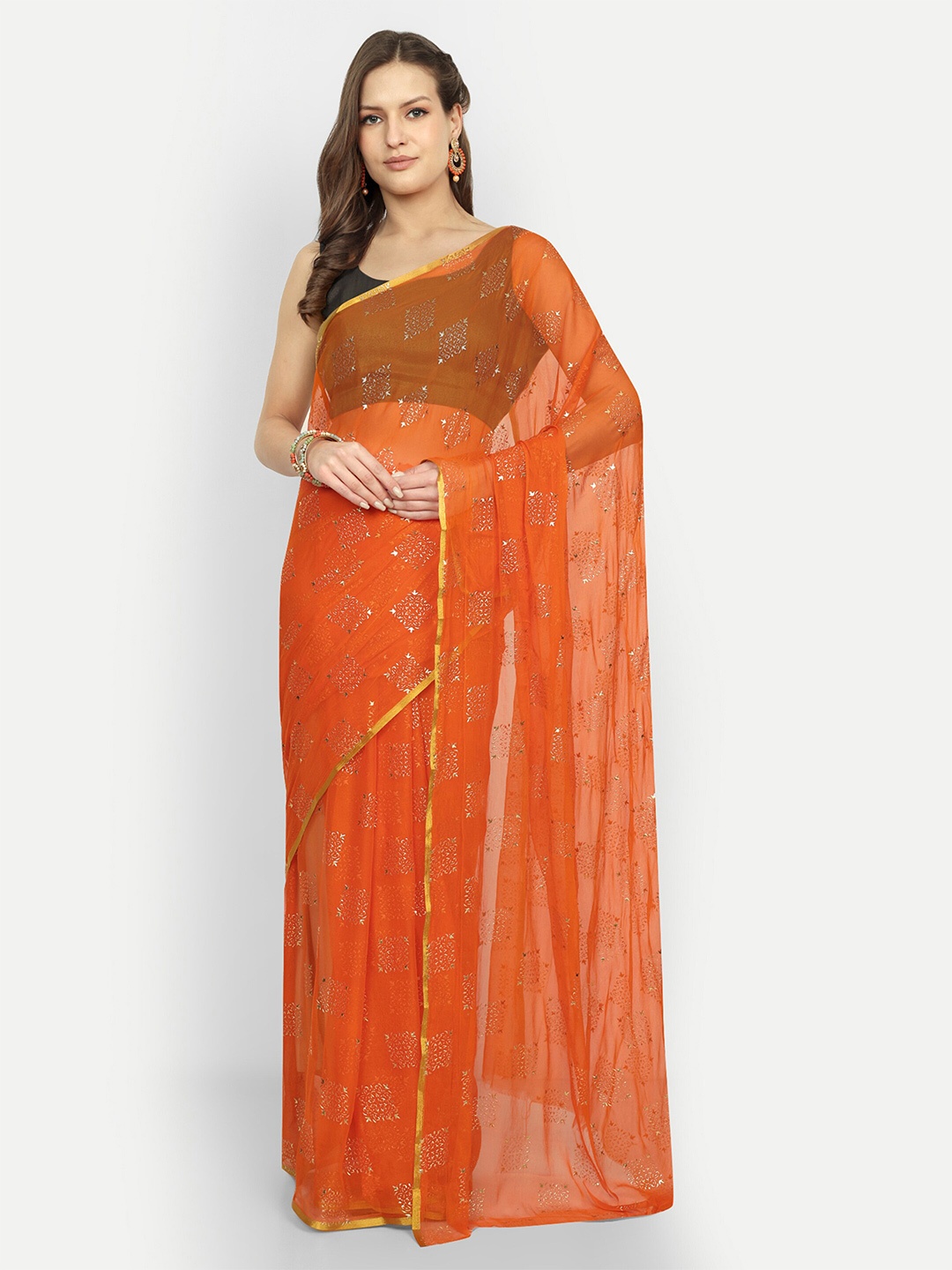 

Aardiva Ethnic Motifs Zari Saree, Orange