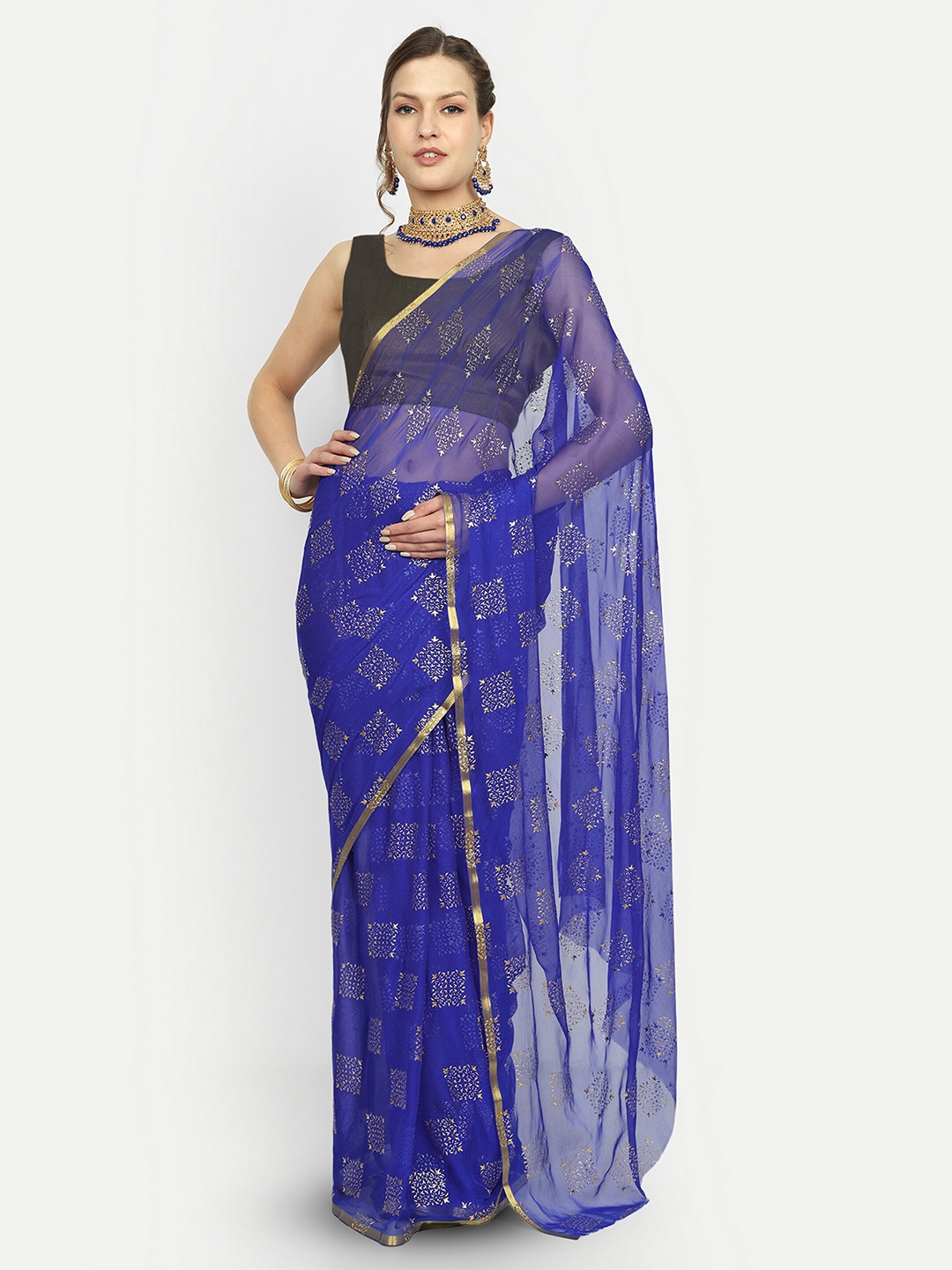 

Aardiva Ethnic Motifs Zari Saree, Blue