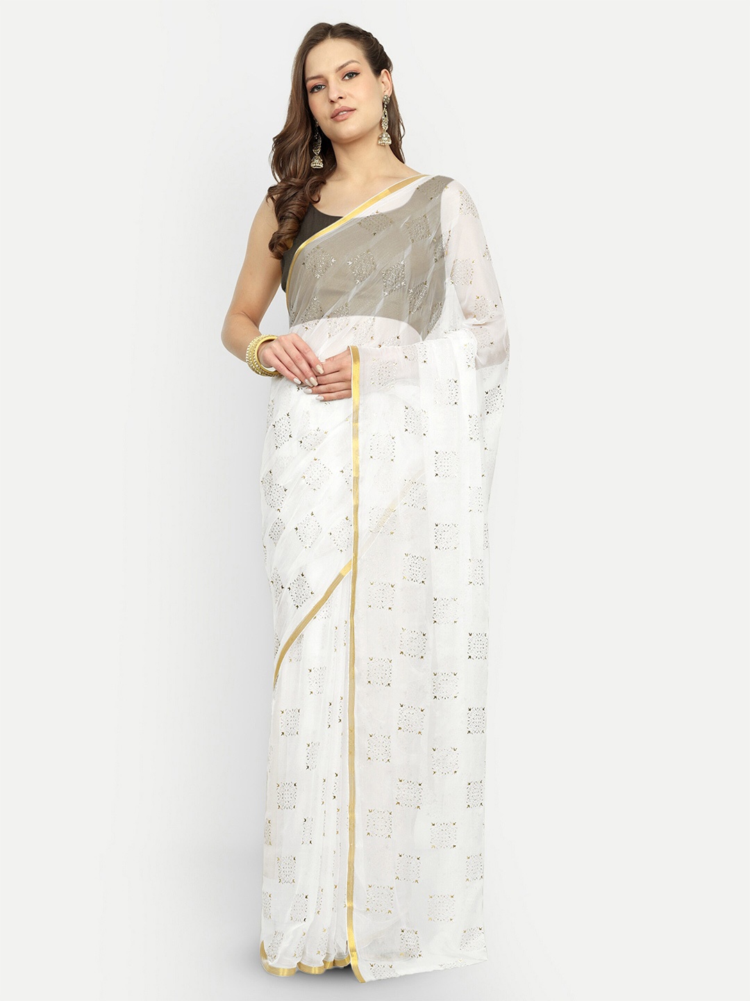 

Aardiva Ethnic Motifs Zari Saree, White