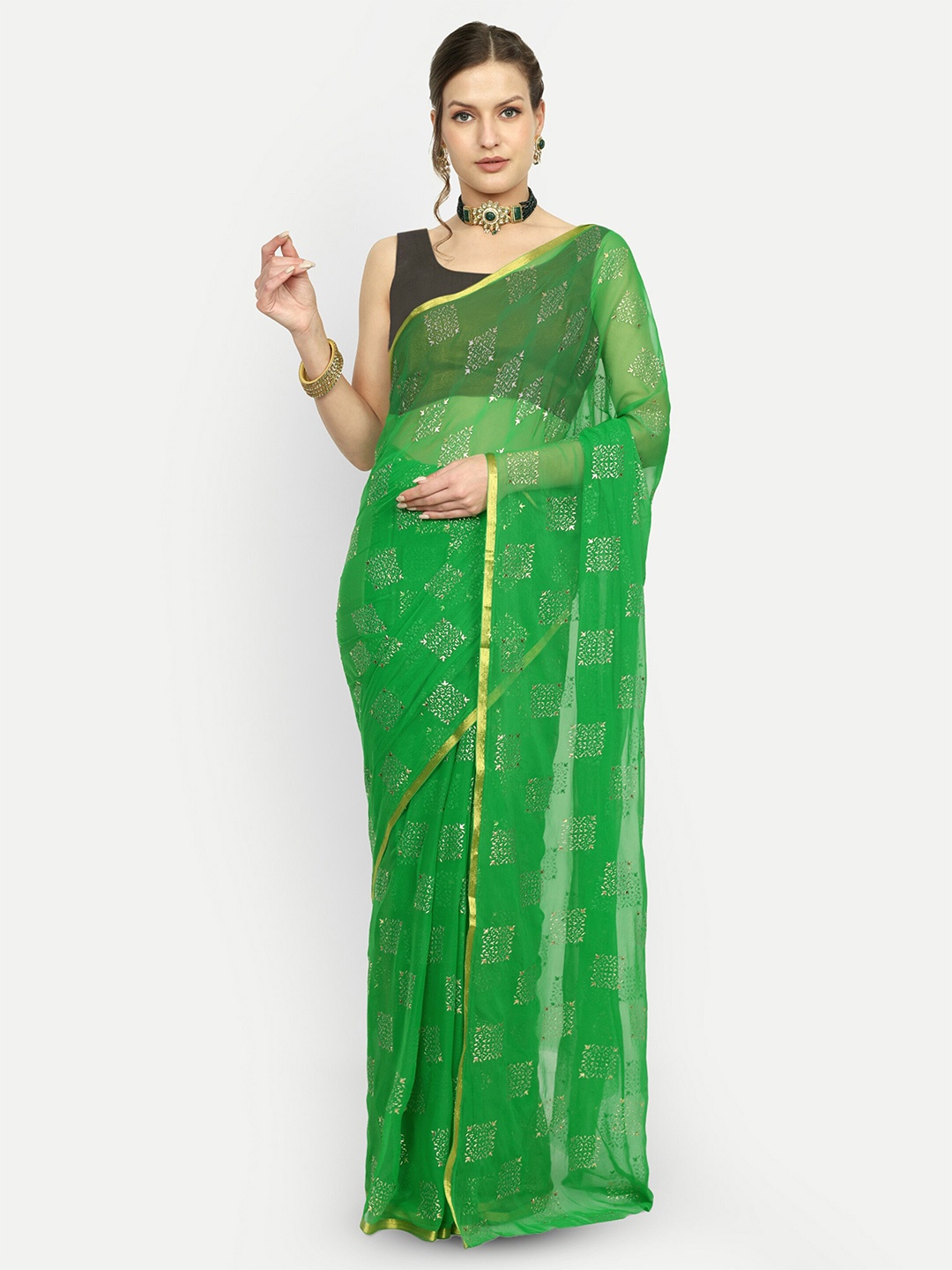 

Aardiva Ethnic Motifs Zari Saree, Green