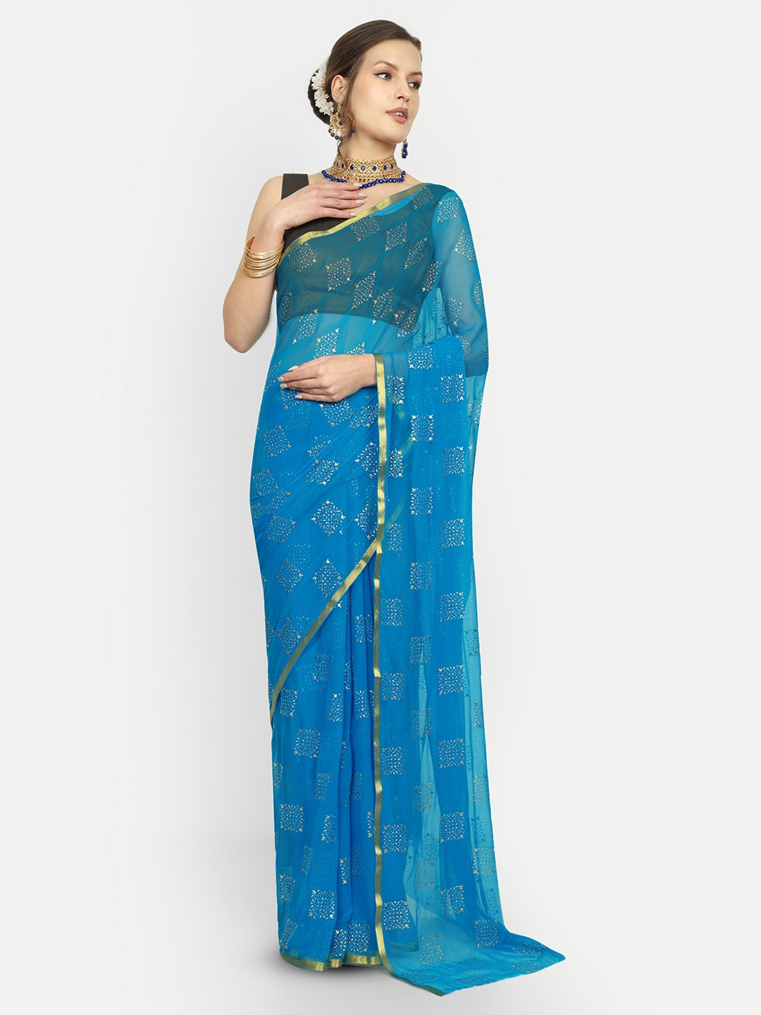 

Aardiva Ethnic Motifs Zari Saree, Turquoise blue