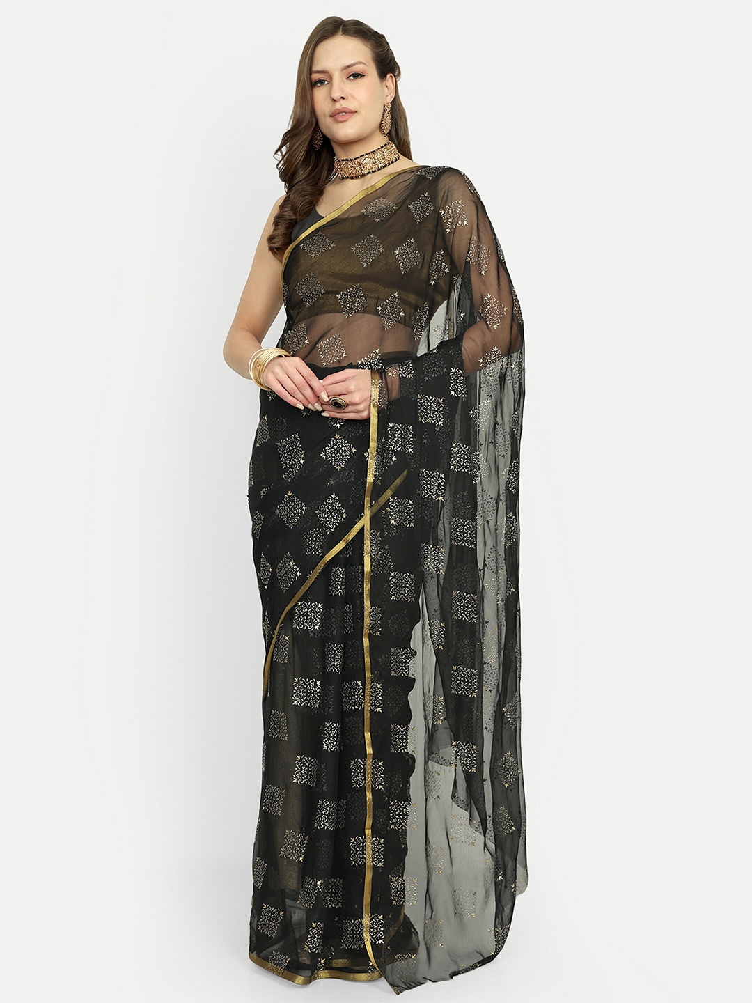 

Aardiva Ethnic Motifs Zari Saree, Black