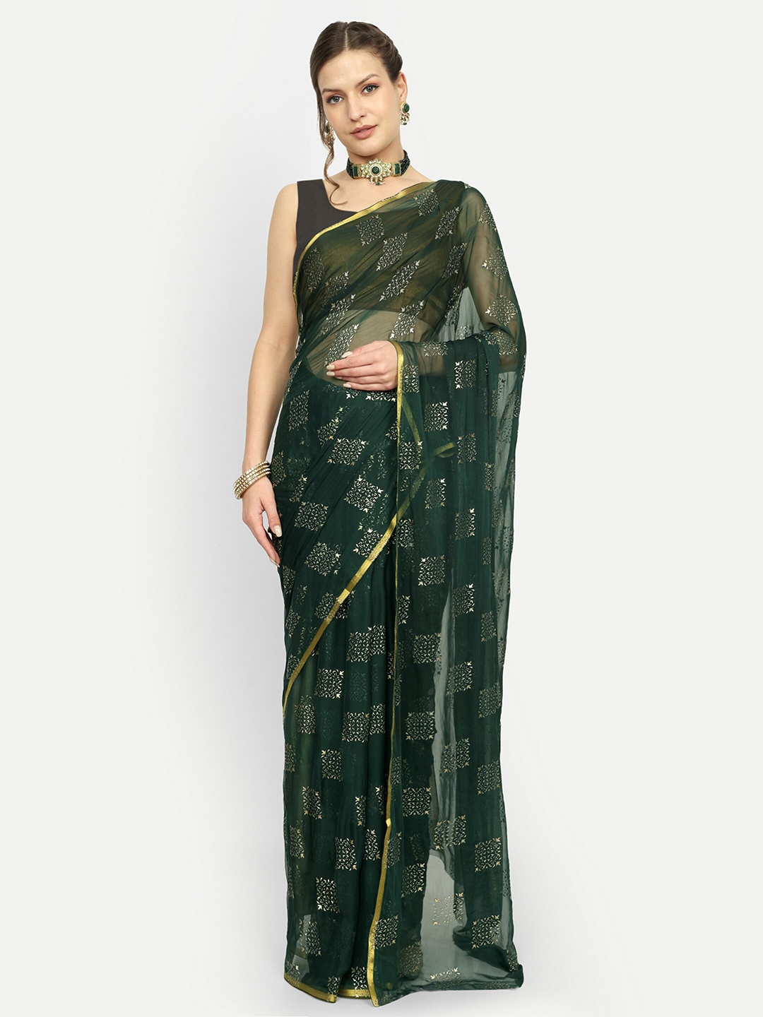 

Aardiva Ethnic Motifs Zari Saree, Sea green