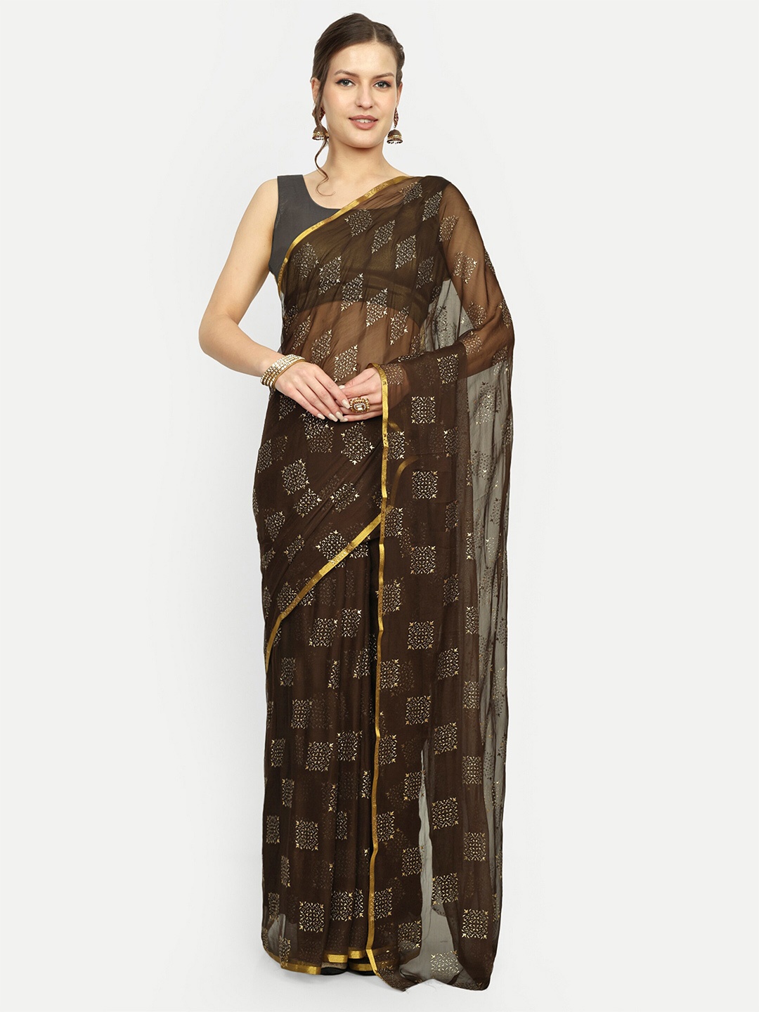 

Aardiva Ethnic Motifs Zari Saree, Brown