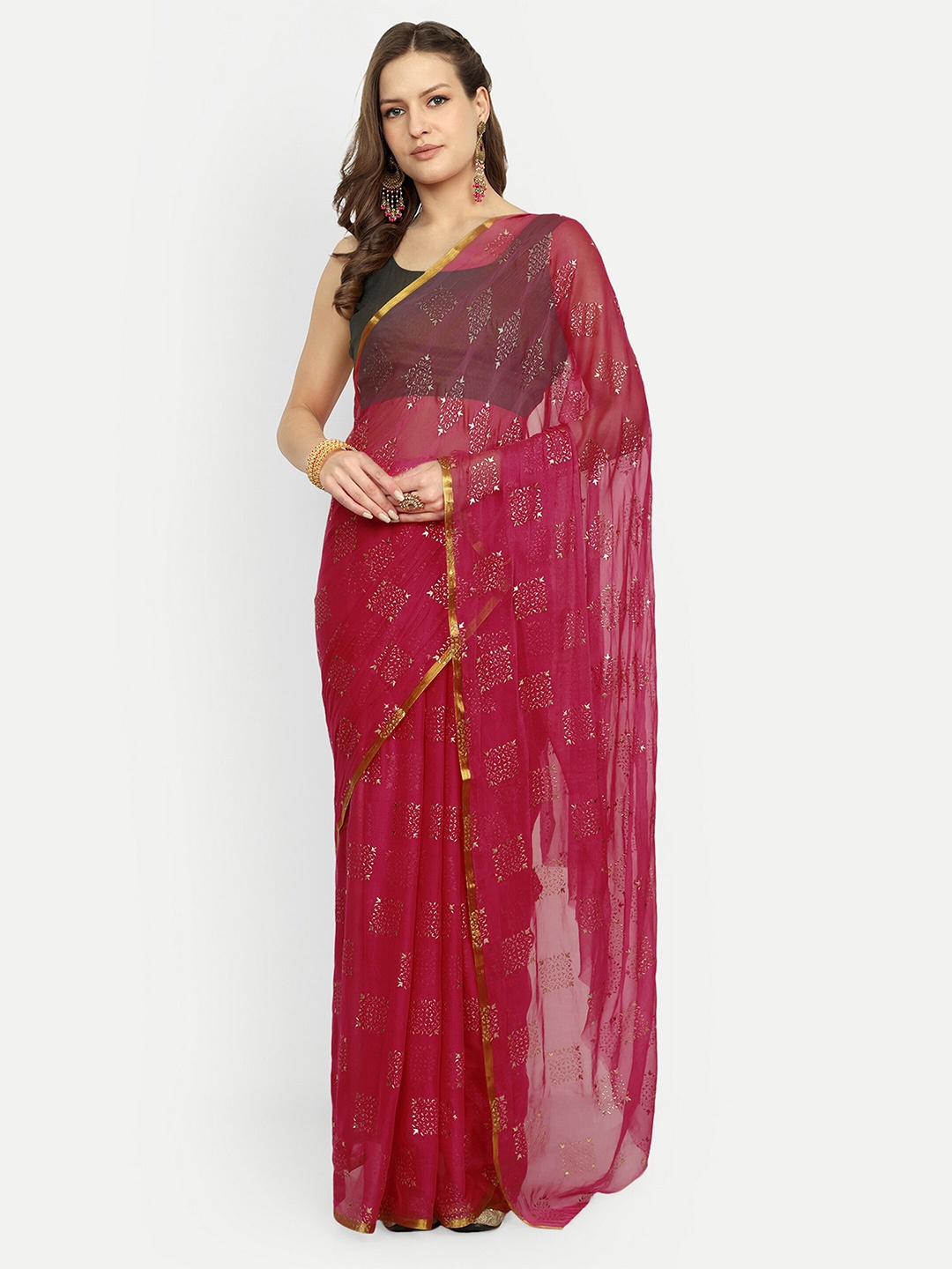 

Aardiva Ethnic Motifs Zari Saree, Pink