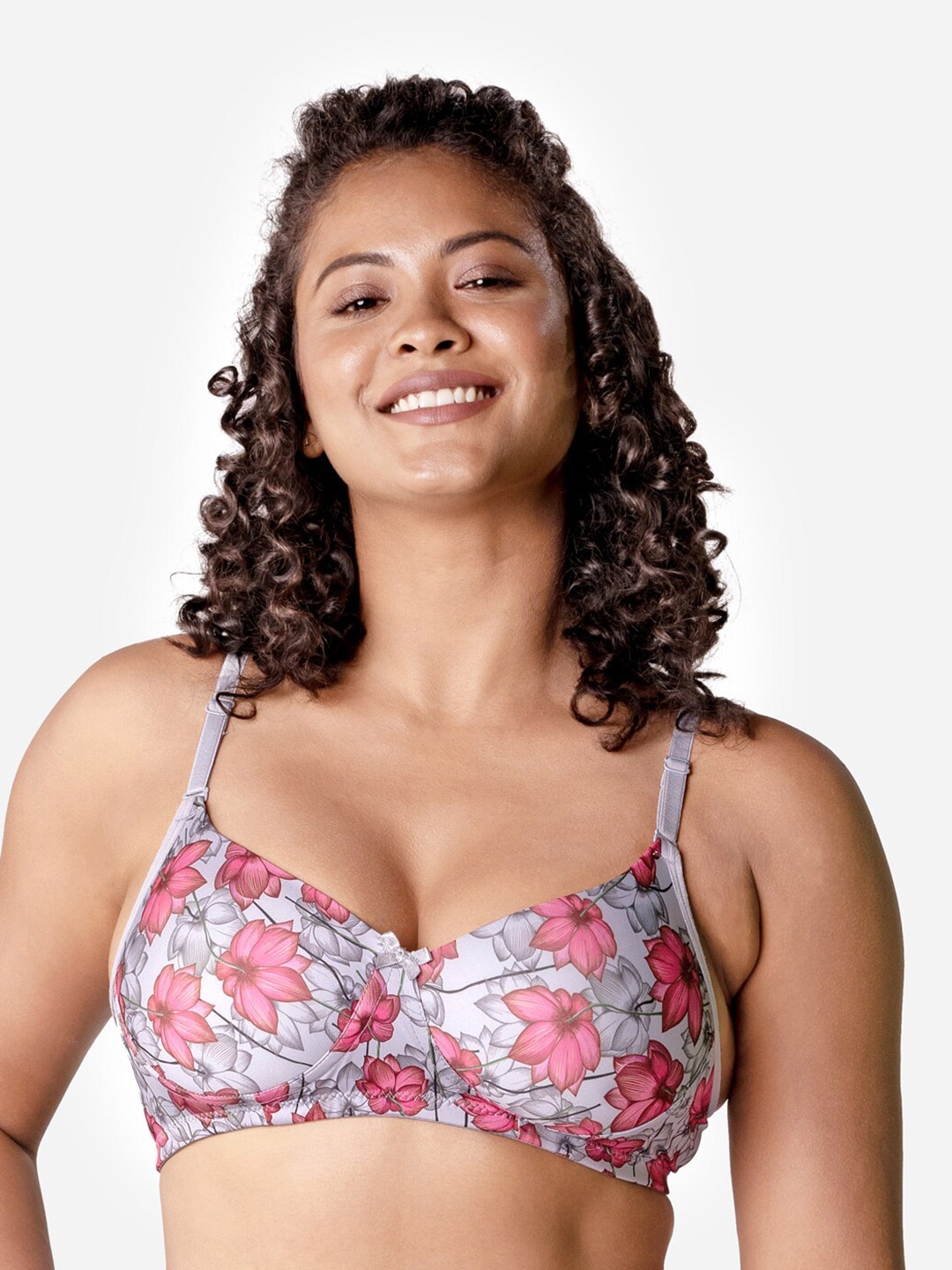 

VStar Floral Printed Medium Coverage All Day Comfort Lightly Padded T-Shirt Bra, Grey