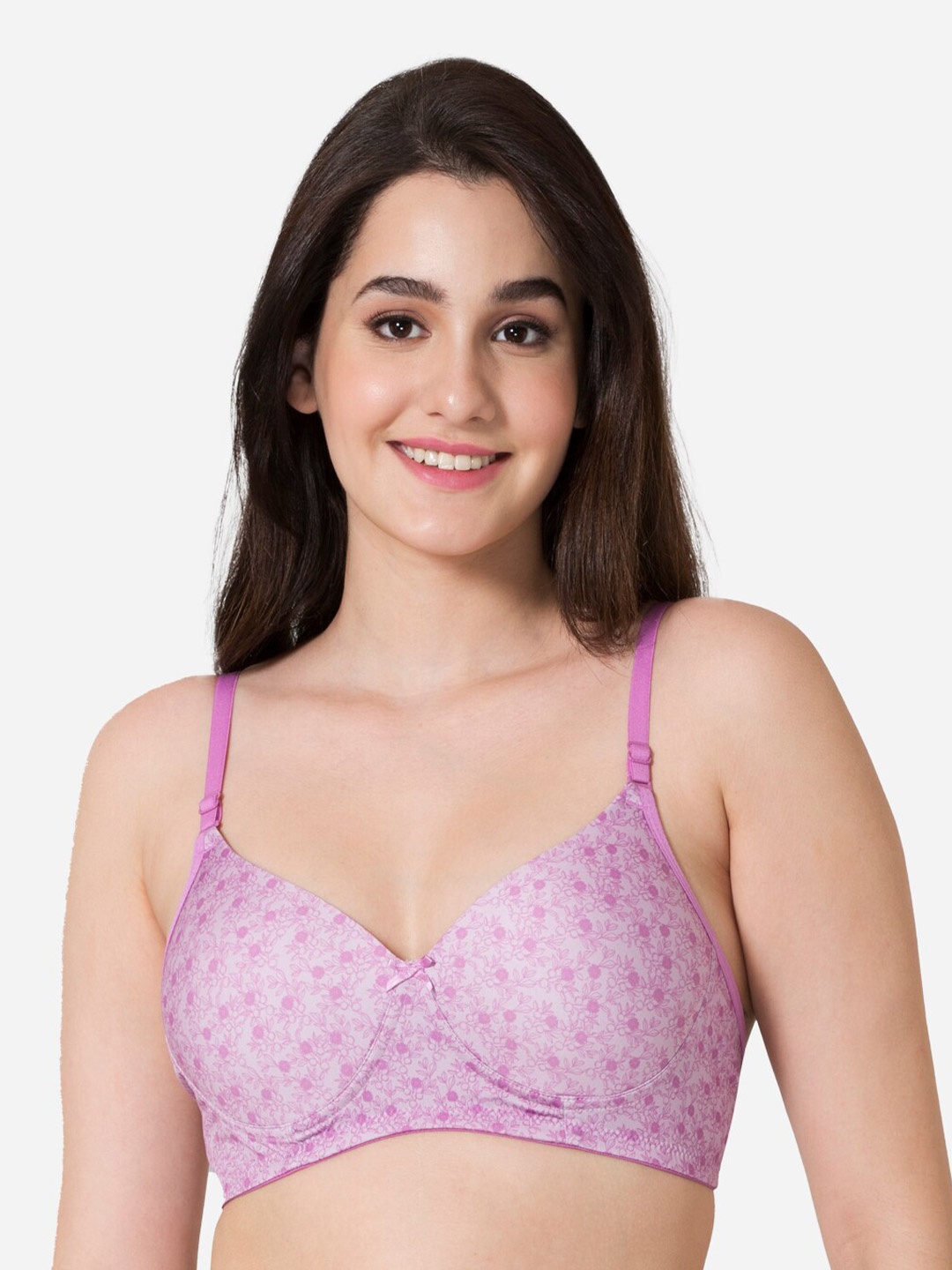 

VStar Floral Printed Medium Coverage Lightly Padded T-Shirt Bra With All Day Comfort, Pink