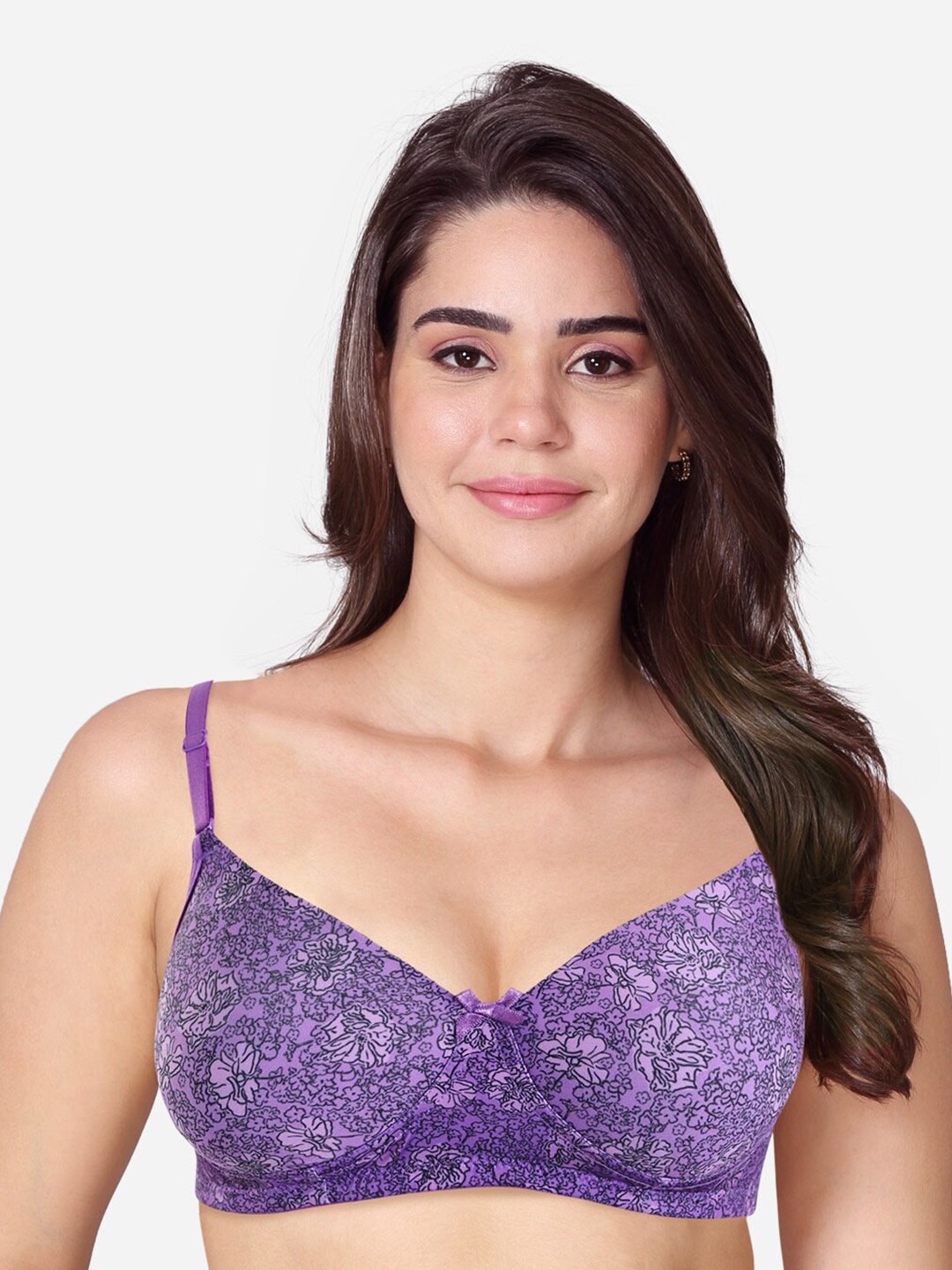 

VStar Floral Printed Medium Coverage Lightly Padded T-shirt Bra With All Day Comfort, Violet