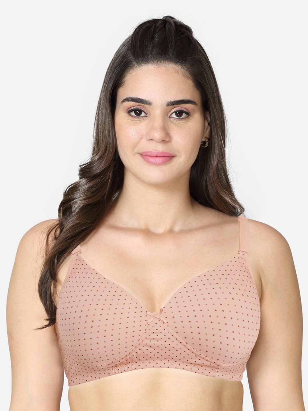 

VStar Polka Dots Printed Medium Coverage Lightly Padded T-shirt Bra With All Day Comfort, Peach