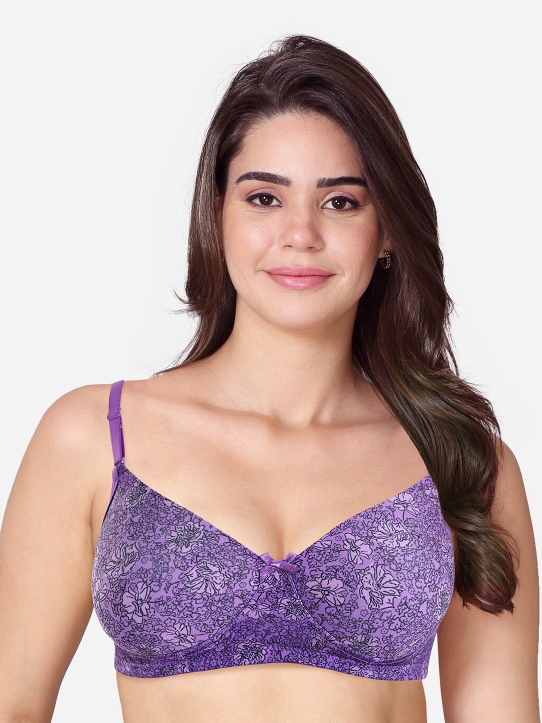 

VStar Floral Printed Medium Coverage All Day Comfort Lightly Padded T-Shirt Bra, Violet