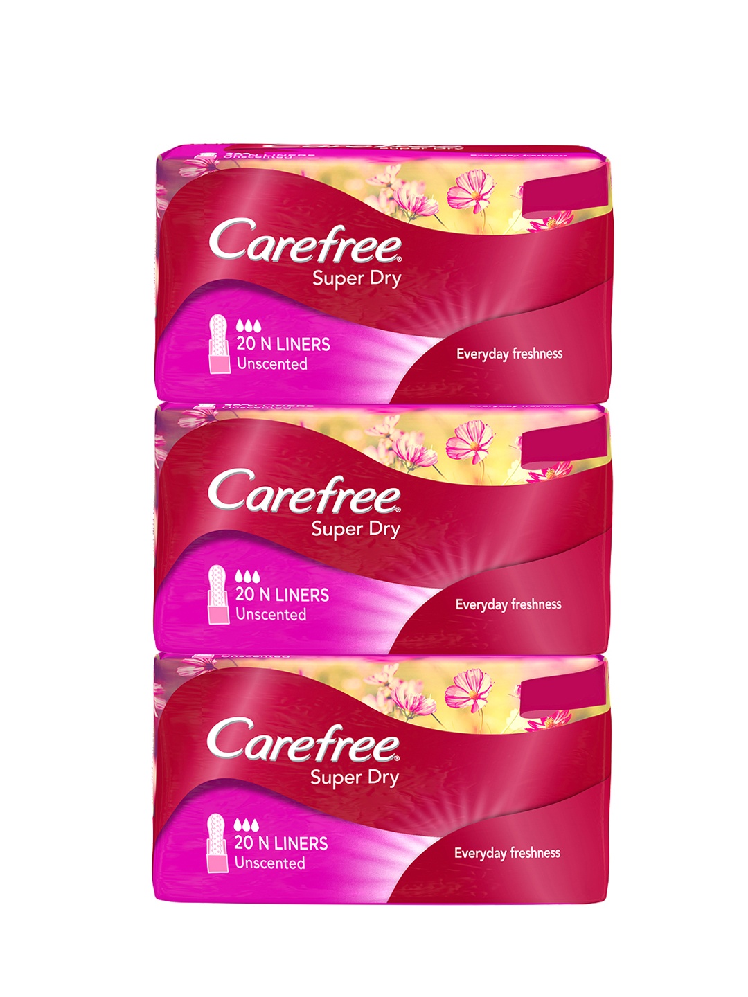 

Carefree Super Dry Unscented Pantyliners - 20Pcs each - Buy 2 Get 1 Free, Pink