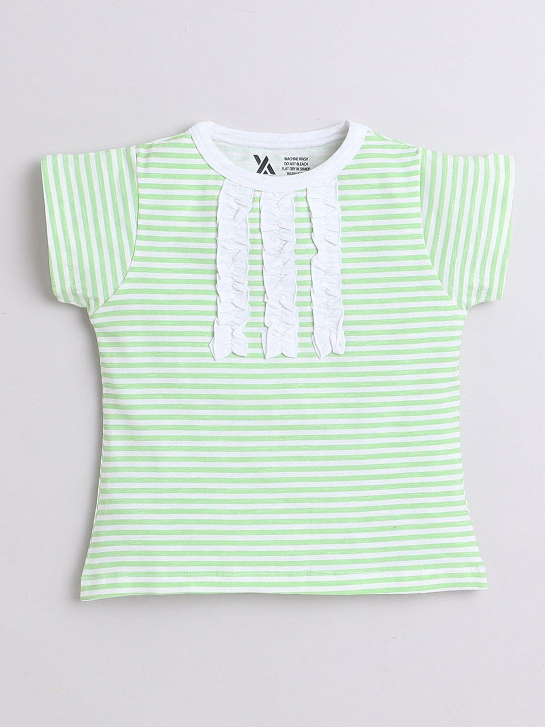 

Yellow Apple Girls Striped Embellished Cotton T-shirt, Green