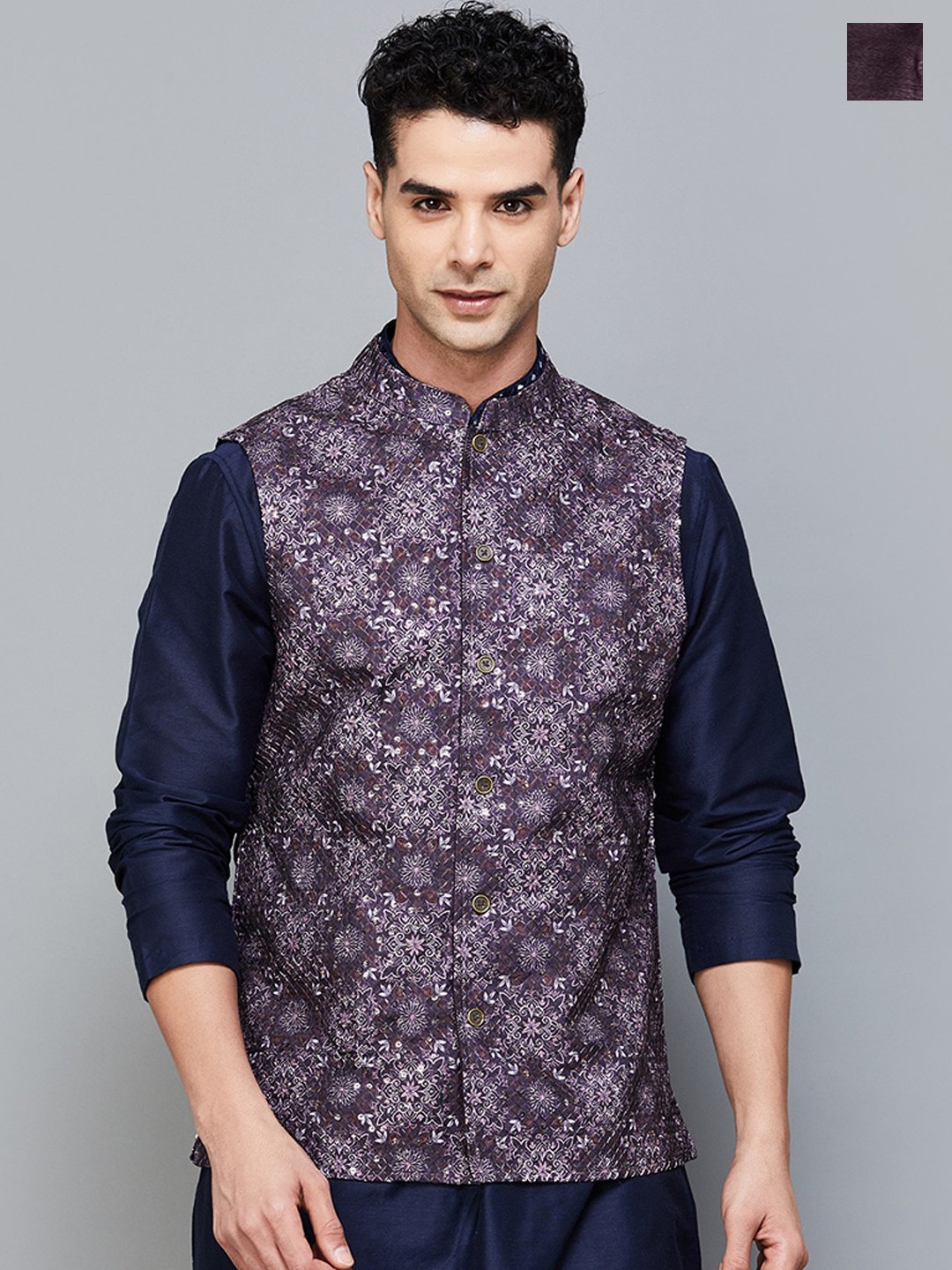 

Melange by Lifestyle Woven Design Reversible Nehru Jacket, Mauve