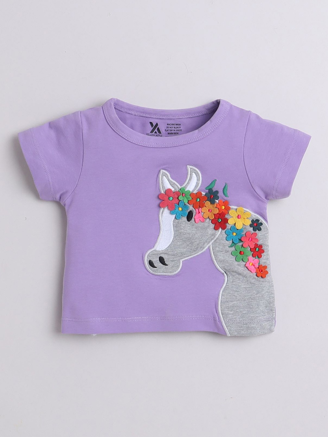 

Yellow Apple Girls Graphic Printed Cotton T-shirt, Lavender