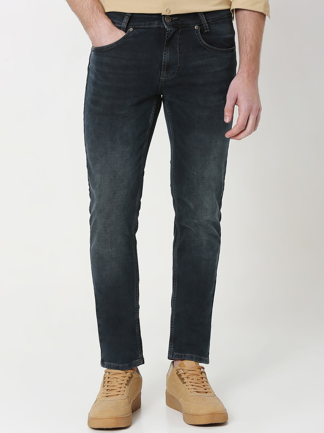 

Mufti Men Slim Fit Light Fade Clean Look Cropped Stretchable Jeans, Blue