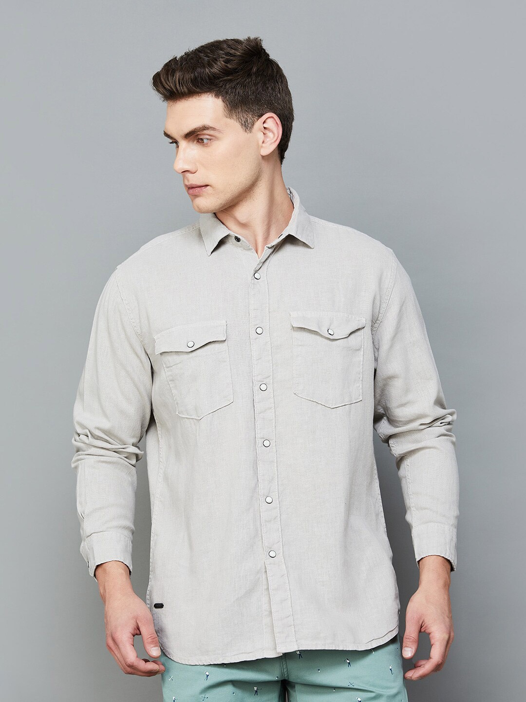 

Forca by Lifestyle Spread Collar Long Sleeves Cotton Casual Shirt, Grey