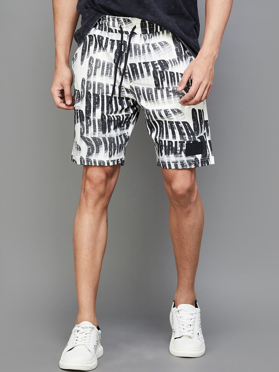 

Forca by Lifestyle Men Abstract Printed Mid-Rise Cotton Shorts, White