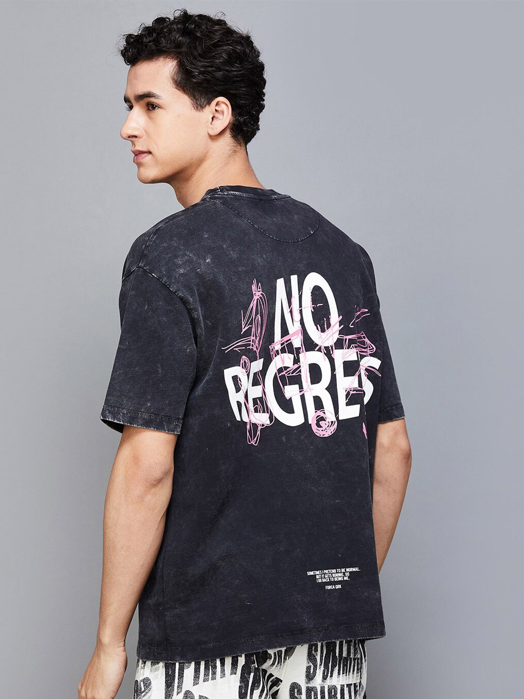 Forca by Lifestyle Typography Round Neck Short Sleeves Cotton T-shirt, Black