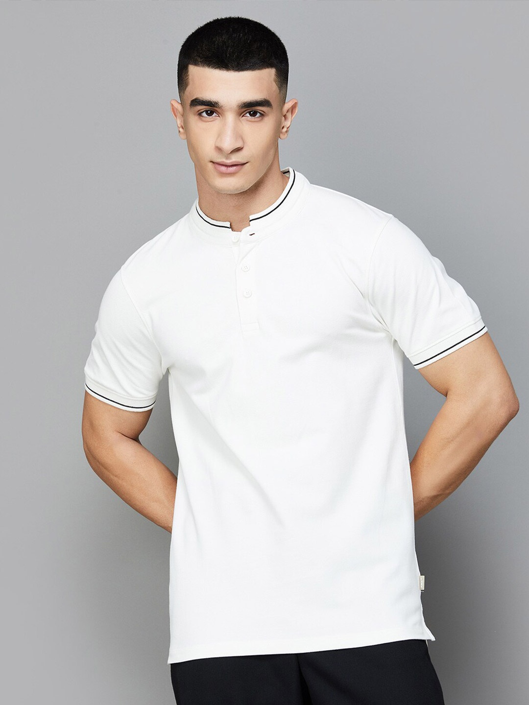 

Forca by Lifestyle Mandarin Collar Short Sleeves Cotton T-shirt, Off white