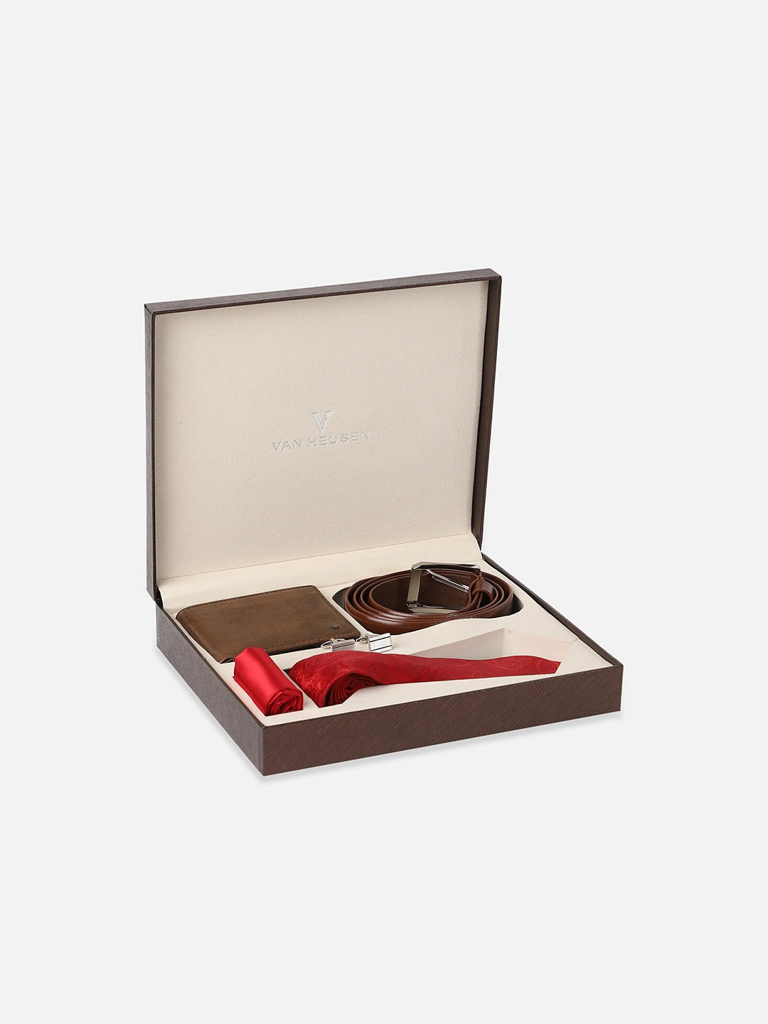 

Van Heusen Men Tie Pocket Square Cufflink Belt And Wallet Accessory Gift Set, Red