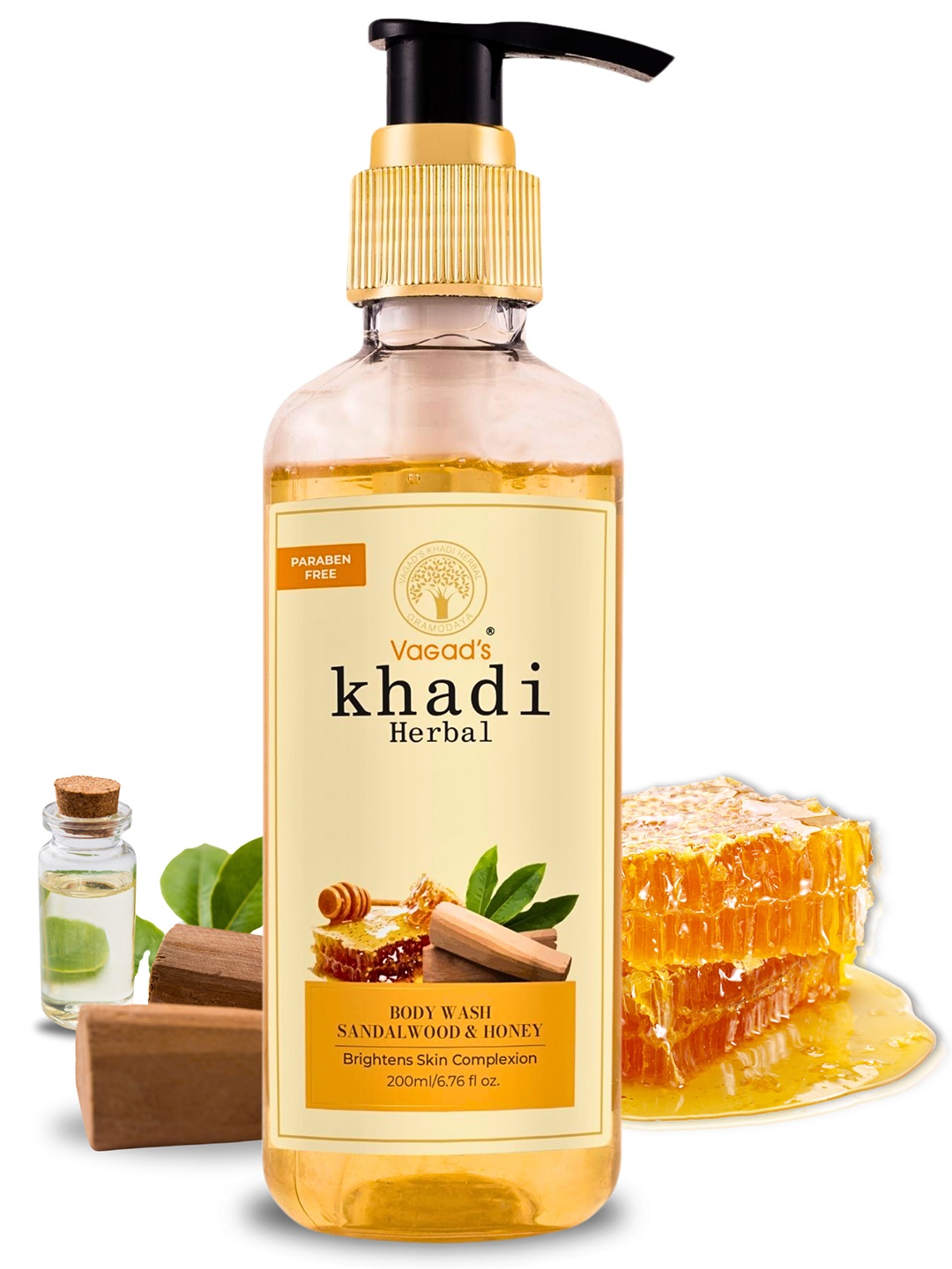 

Vagads Khadi Sandalwood & Honey Body Wash With Aloe Vera Extract - 200ml, Brown