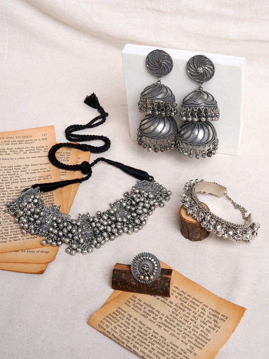 

TEEJH Silver-Plated Oxidized Jewellery Set