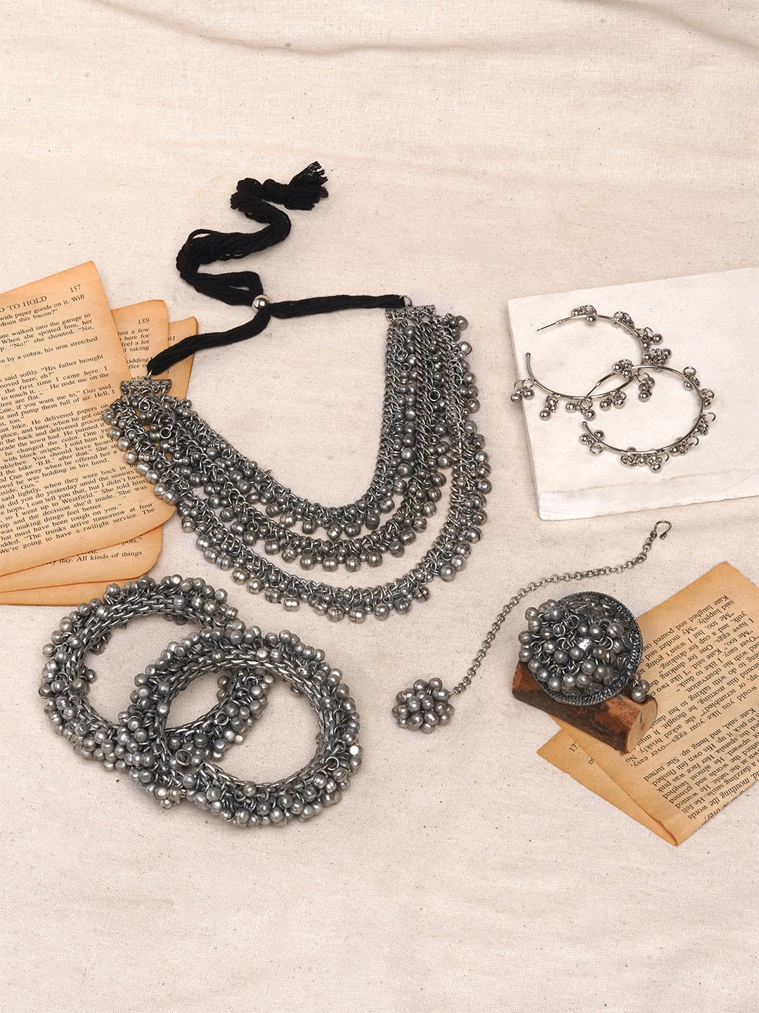 

TEEJH Silver-Plated Artificial Beads Beaded Jewellery Set