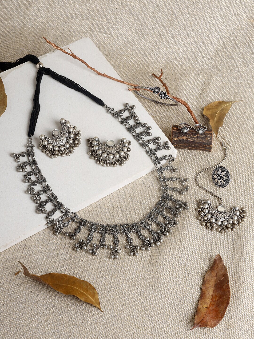 

TEEJH Silver-Plated Artificial Beads Beaded Jewellery Set