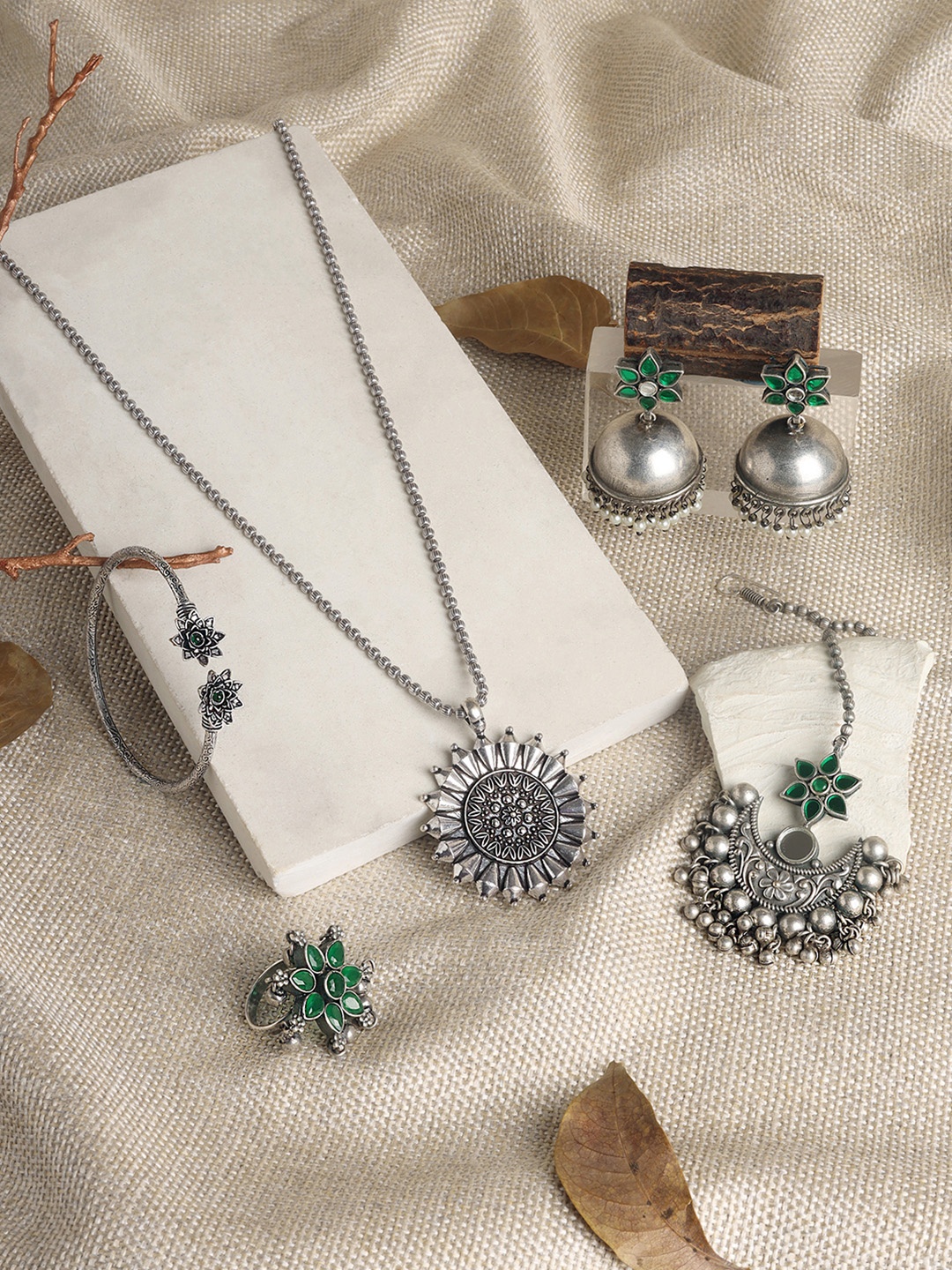

TEEJH Silver-Plated Oxidized Necklace and Earrings Set