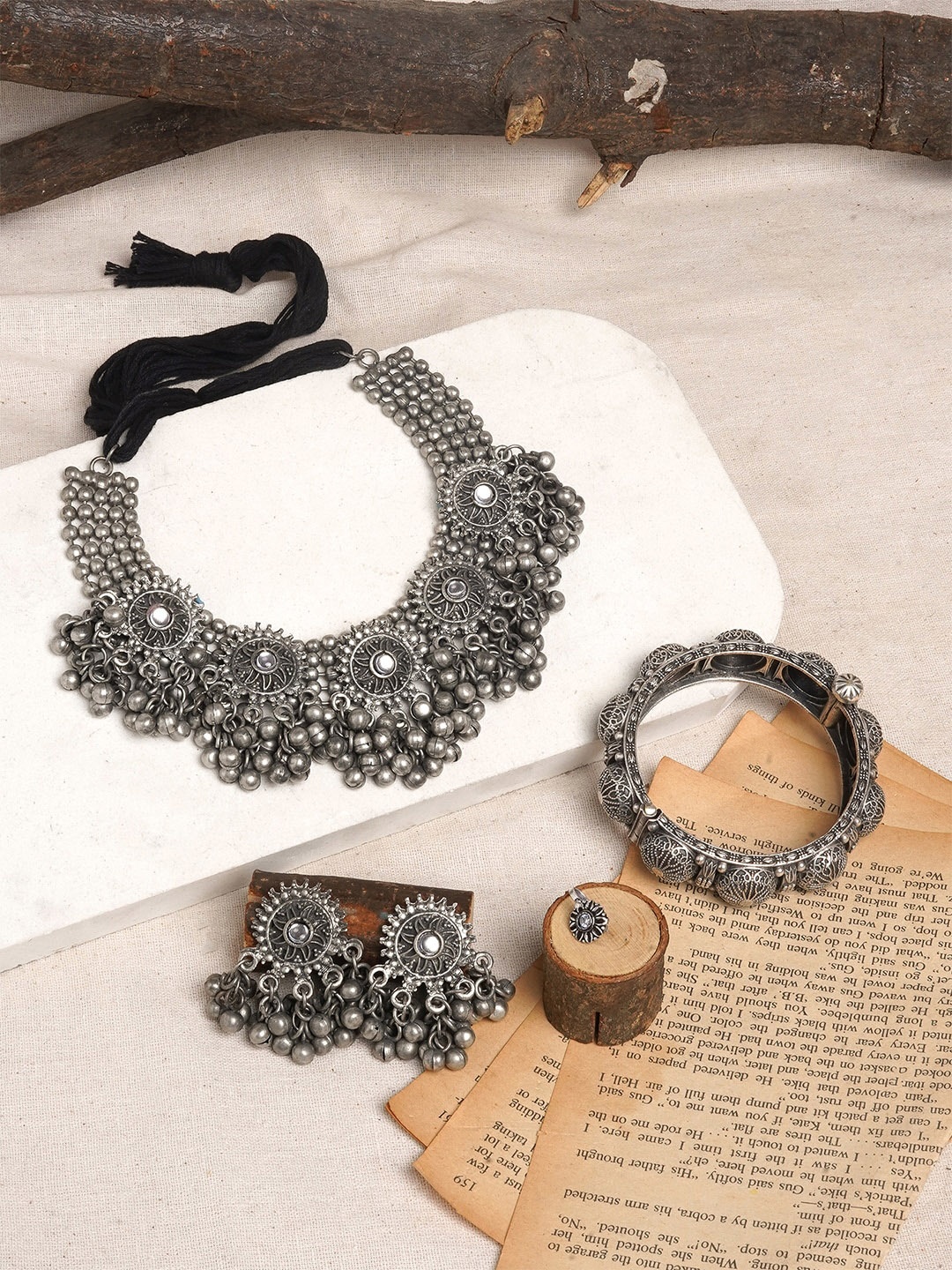 

TEEJH Eluru Silver-Plated Oxidized Jewellery Set