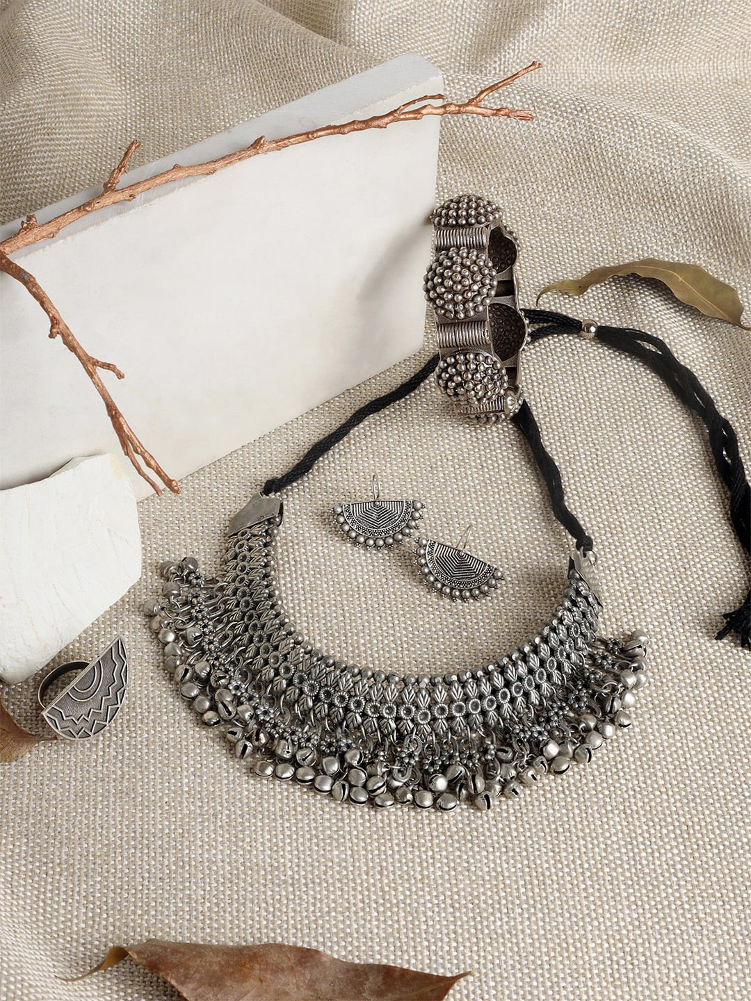 

TEEJH Silver-Plated Stone Studded Jewellery Set