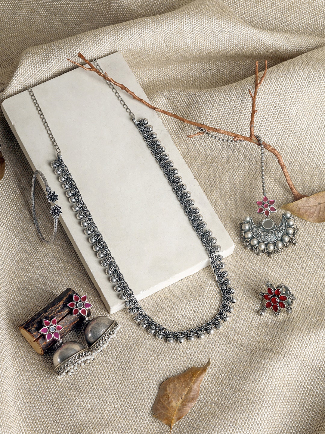 

TEEJH Vanga Silver-Plated Oxidized Jewellery Set