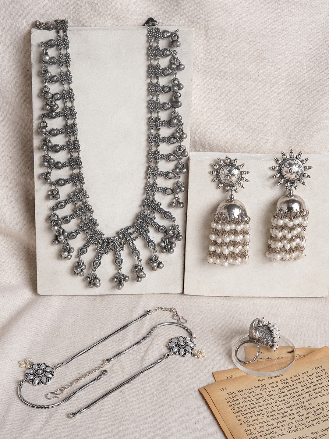 

TEEJH Varanasi Silver-Plated Oxidised Necklace and Earring