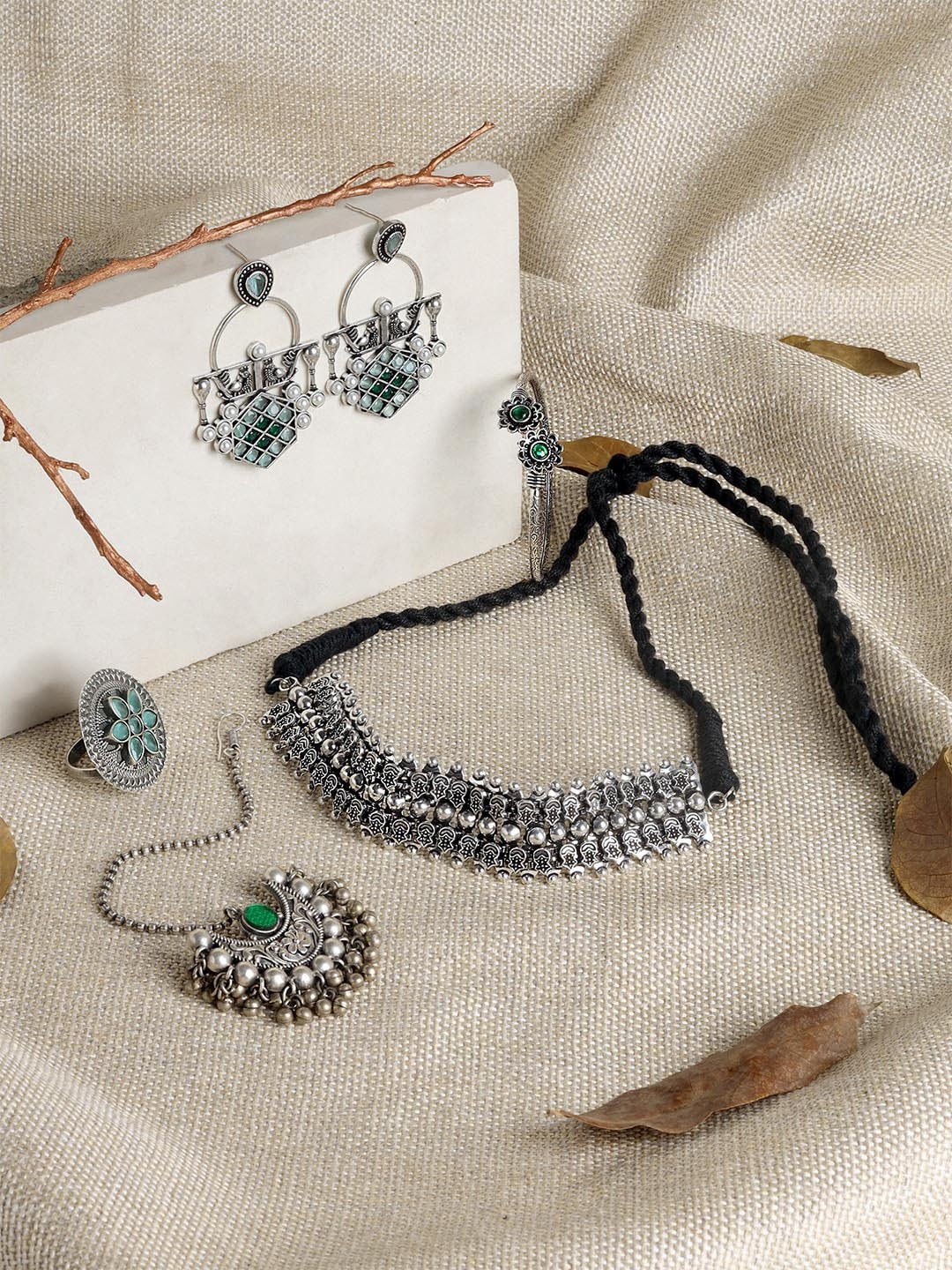 

TEEJH Gandhara Silver-Plated Oxidized Jewellery Set