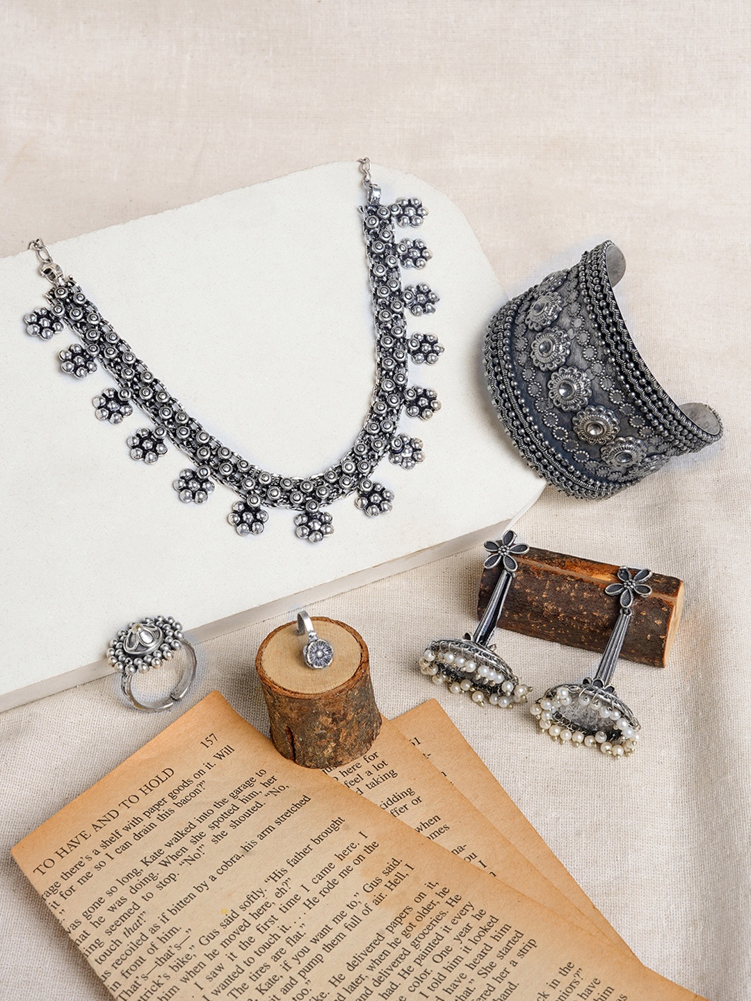 

TEEJH Chutu Silver-Plated Oxidized Jewellery Set