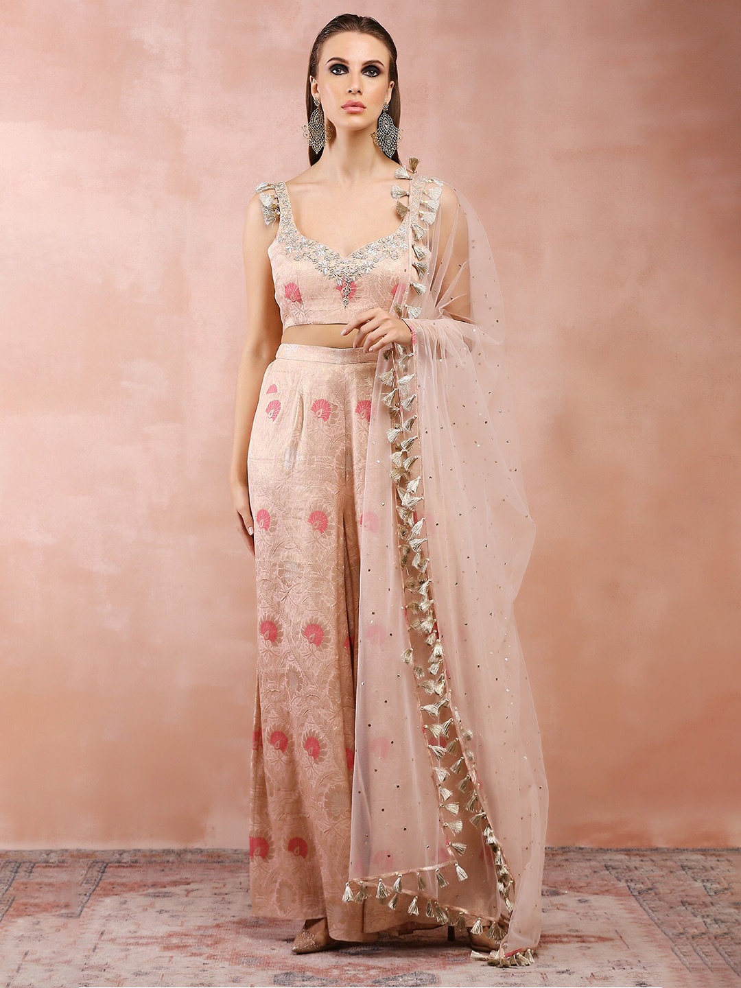 

Payal Singhal Embroidered Sleeveless Choli & Sharara With Dupatta, Rose