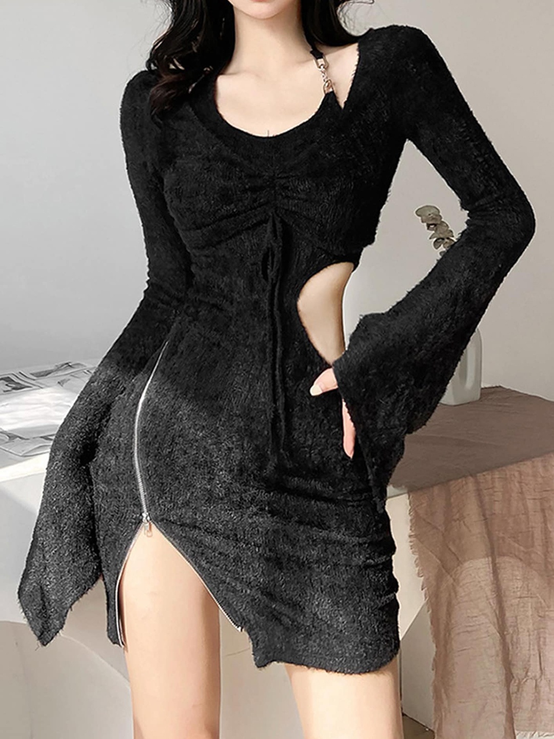 

LULU & SKY Halter Neck Bodycon Mini Dress With Blouse, Black