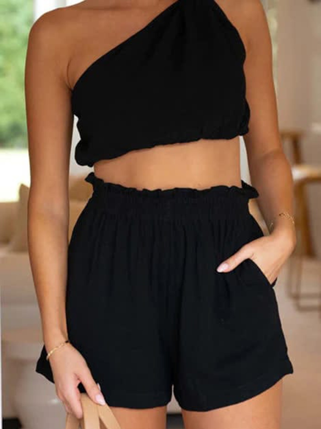 

LULU & SKY One Shoulder Top With Skirt Co-Ords, Black