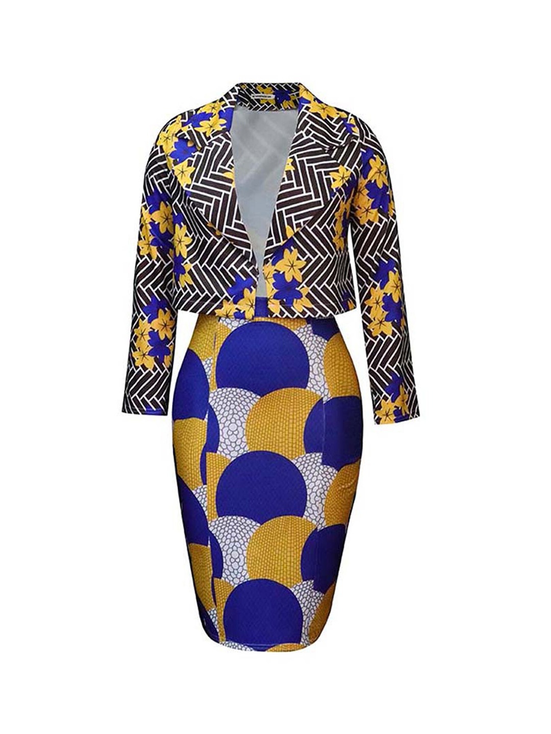 

LULU & SKY Printed Notched Lapel Collar Blazer With Pencil Skirt, Blue