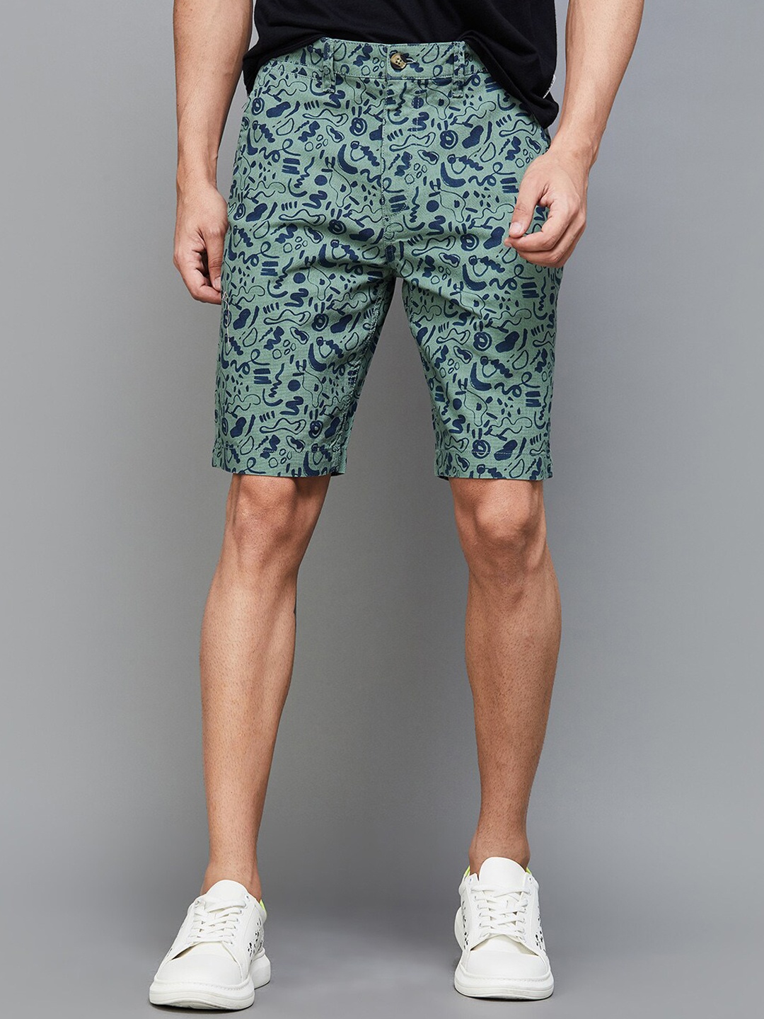 

Fame Forever by Lifestyle Men Abstract Printed Mid-Rise Cotton Regular Shorts, Olive