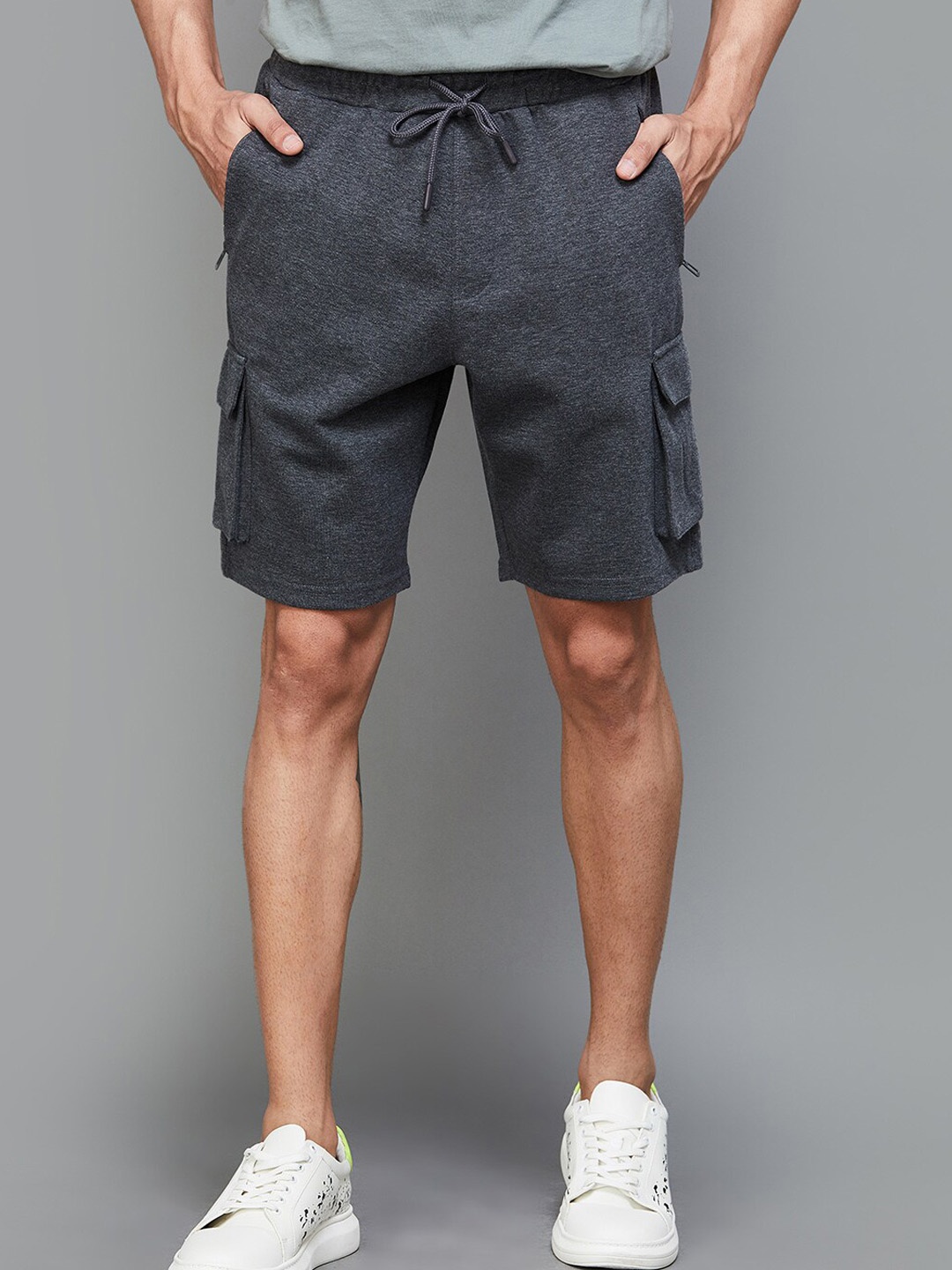 

Fame Forever by Lifestyle Men Mid-Rise Cotton Cargo Shorts, Grey melange