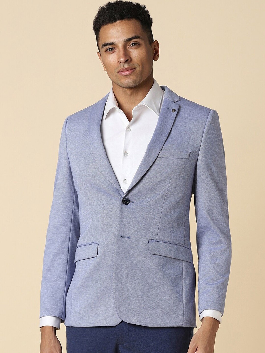 

Allen Solly Men Single Breasted Ultra Slim Fit Textured Formal Blazer, Blue